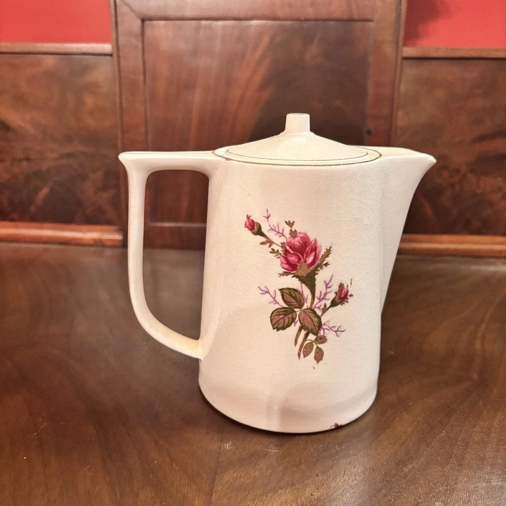 Vintage‎ Japan Porcelain Coffee Pot Teapot Floral Rose Gold Trim Lid 5